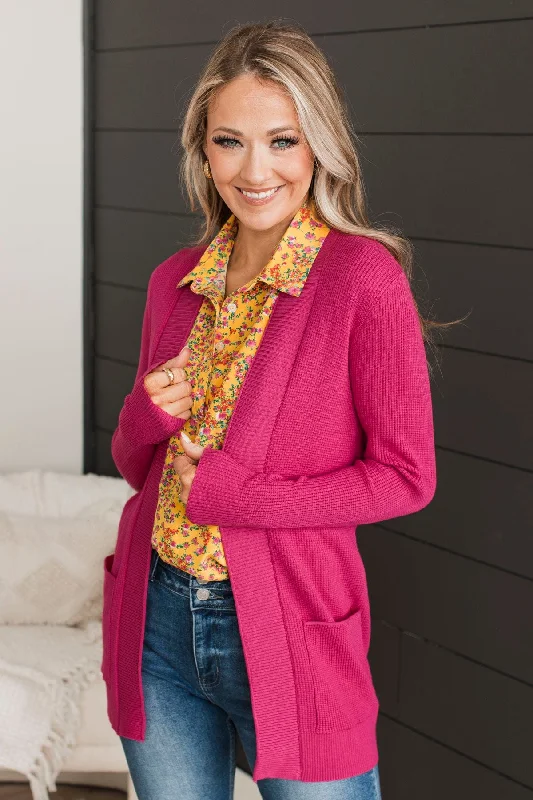 Walking On Clouds Knit Cardigan- Hot Pink