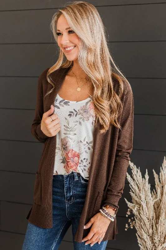 Time To Be Alive Drape Cardigan- Dark Brown