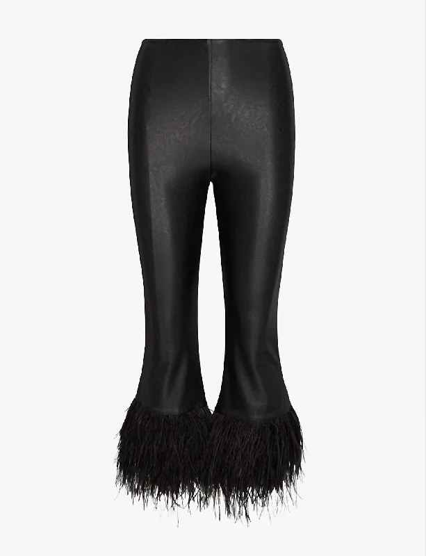 Women's Faux Leather Feather Crop Flare Legging In Black