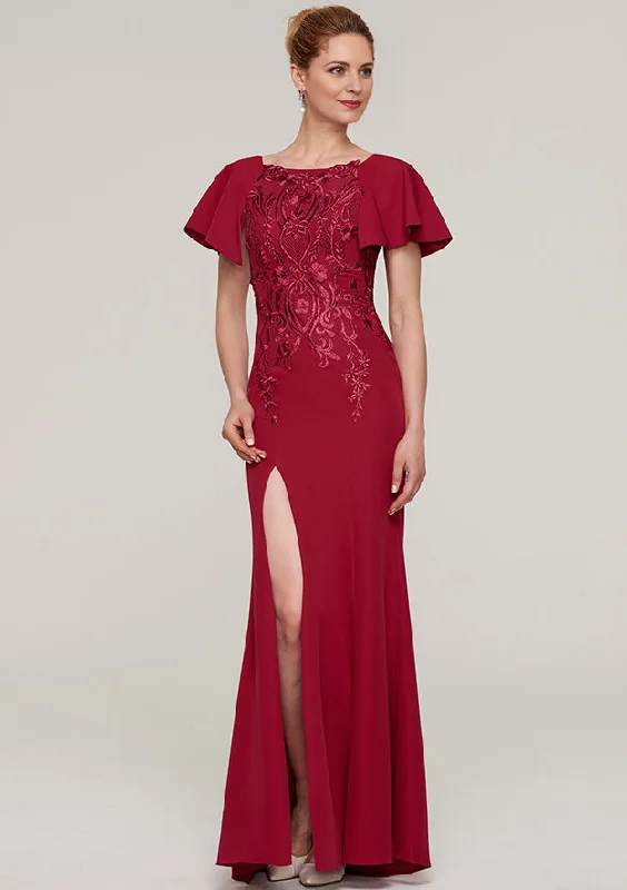 Sheath/Column Floor-Length Mother of the Bride Dresses With Split Appliqued