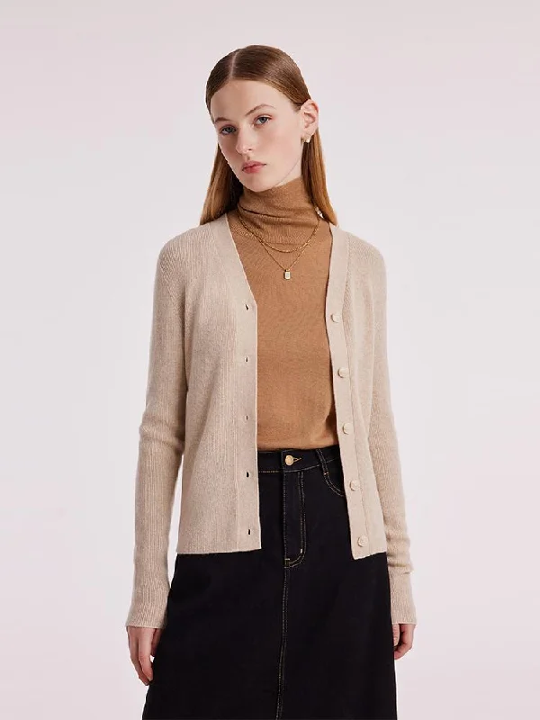 Beige Seamless Cashmere Lady Cardigan