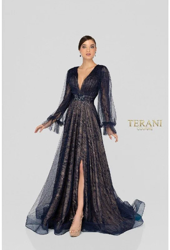 Terani Couture 1913M9414 Long V-Neck Formal Dress Sale