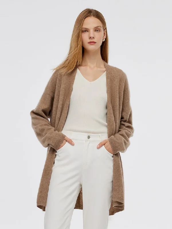 Light Camel Brushed Cashmere Short Women Cardigan