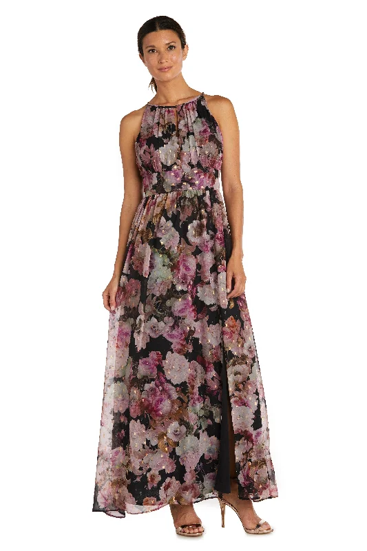 R&M Richards 9072 Long Halter Floral Print Dress