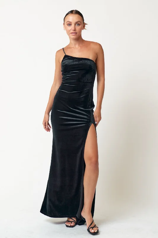 Long One Shoulder Velvet Dress