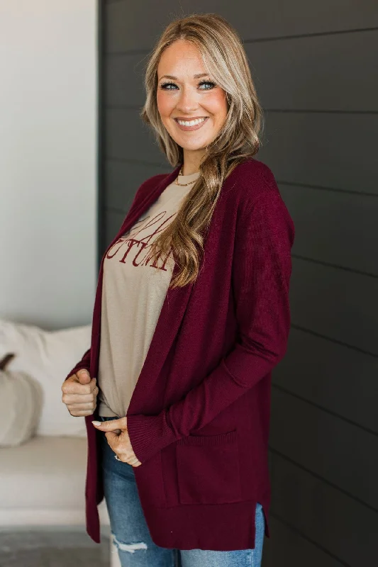 Time To Be Alive Drape Cardigan- Burgundy