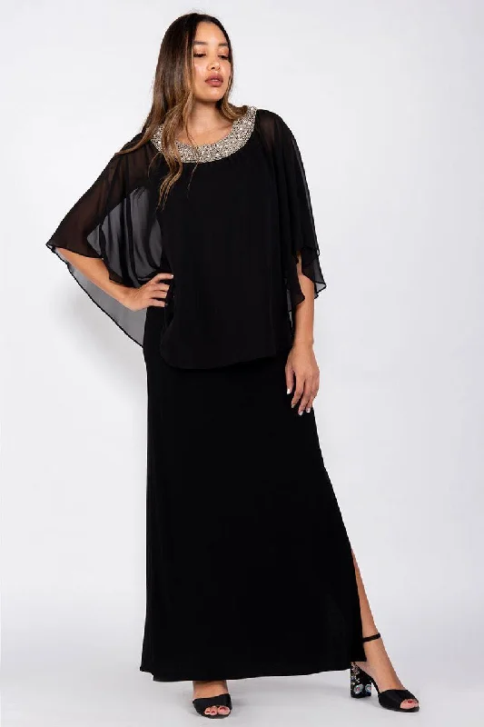 R&M Richards 2328 Long Formal Chiffon Cape Dress Black Sale