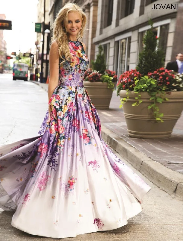 Jovani 22753 A-line Silhouette Long Floral Prom Gown