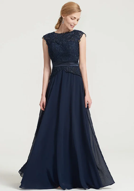 A-line Sleeveless Long/Floor-Length Chiffon Mother of the Bride Dress Lace Pleated