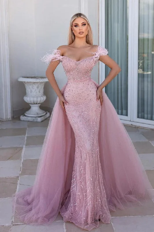 Portia and Scarlett PS23961 Long Feather Off Shoulder Prom Gown