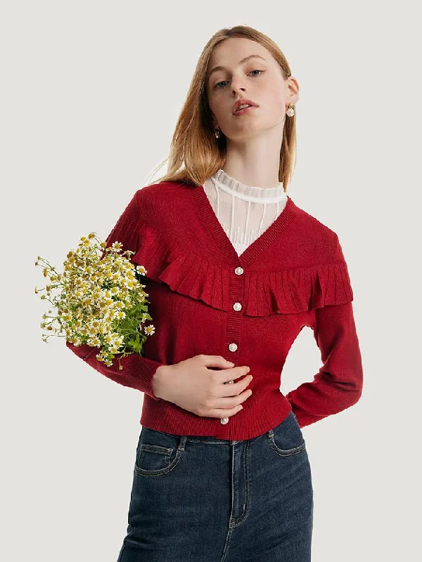 Tencel And Woolen Ruffle Cardigan