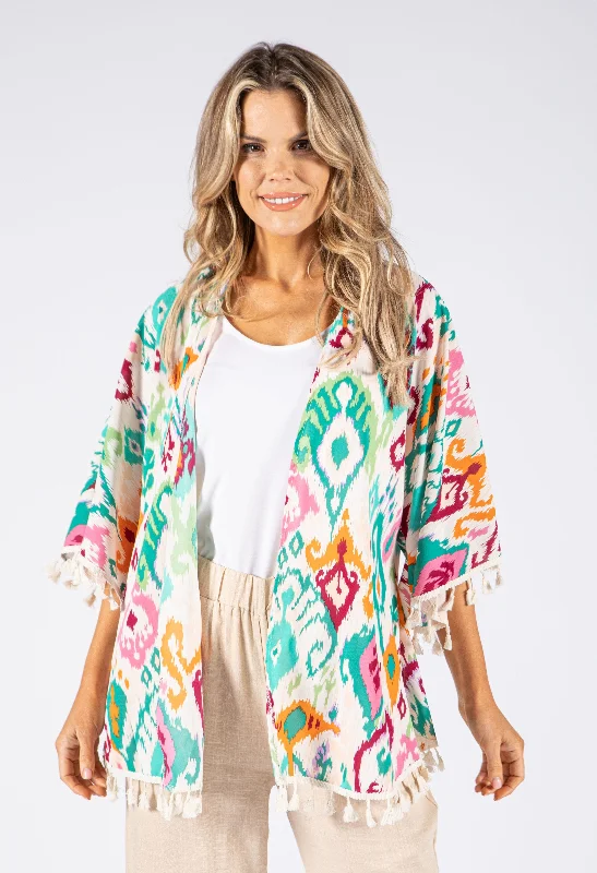 Colour Mix Kimono with Tassel Hem