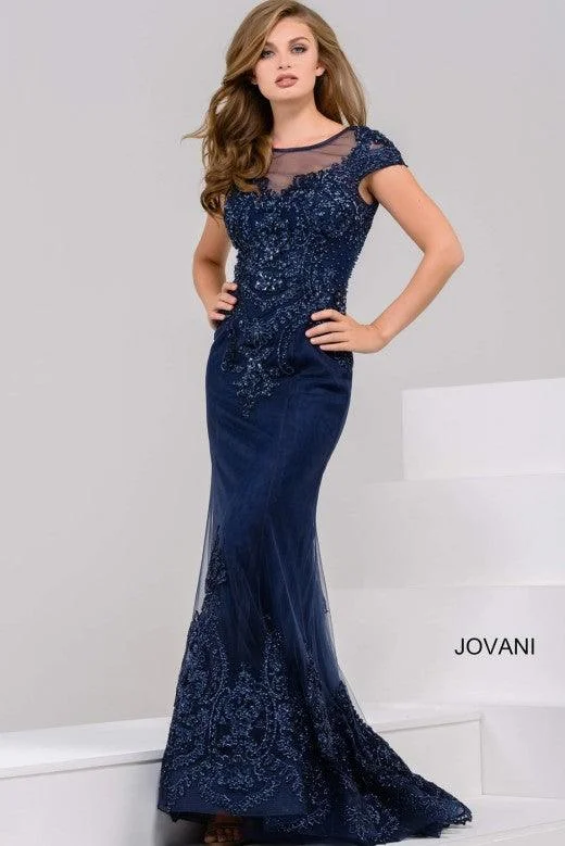 Jovani 39483 Long Formal Cap Sleeve Evening Gown