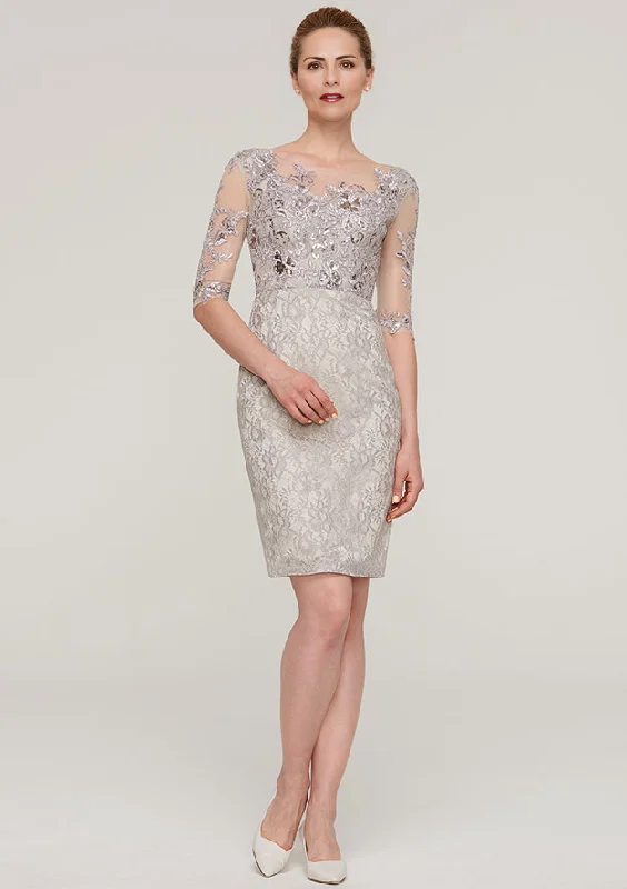 Half Sleeve Knee-Length Lace Mother of the Bride Dress With Sequins Appliqued