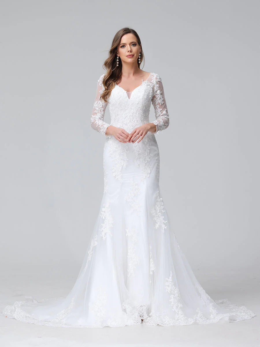 Trumpet/Mermaid V-Neck Long Sleeves Lace Wedding Dresses