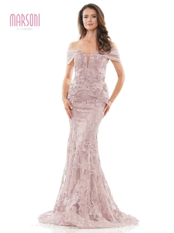 Marsoni MV1256 Long Off Shoulder Formal Lace Dress