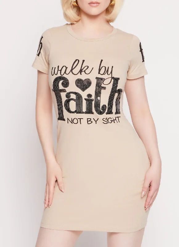 Walk By Faith Not By Sight Sequin Crew Neck T Shirt Dress