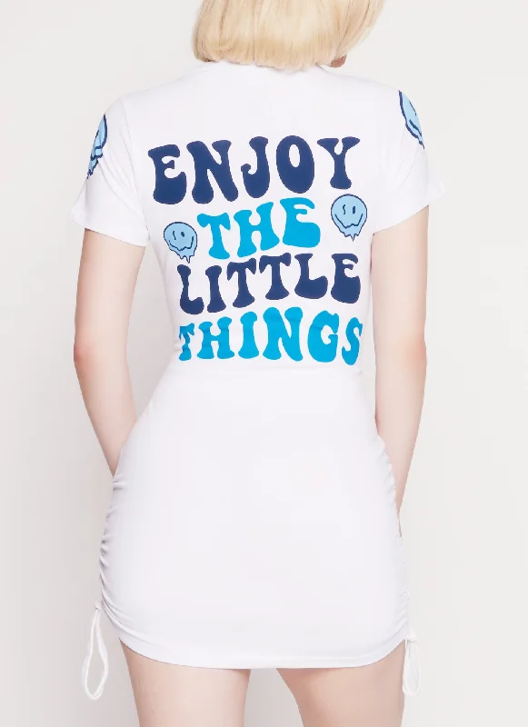 Enjoy The Little Things Ruched Graphic T Shirt Dress