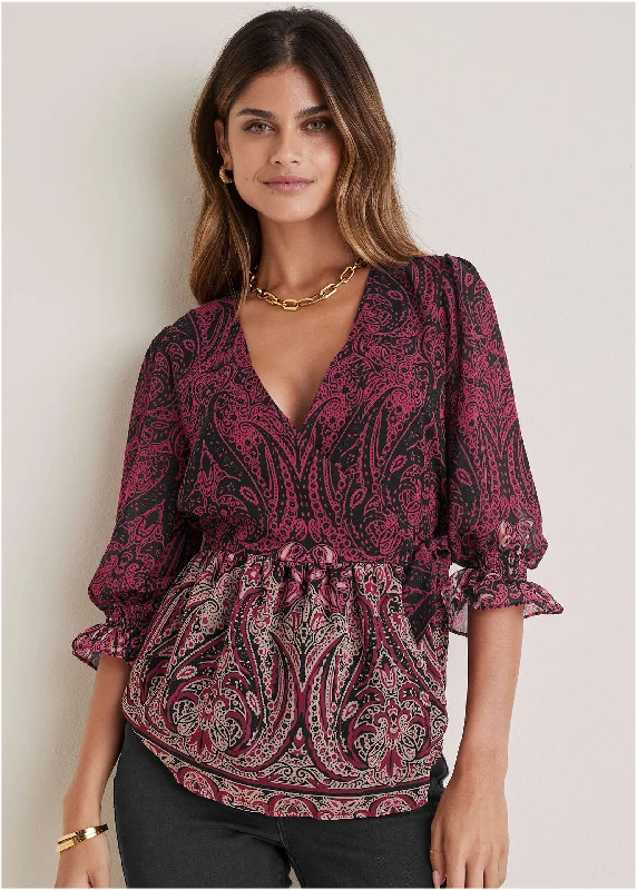 Wrap Tie Blouse - Bountiful Border