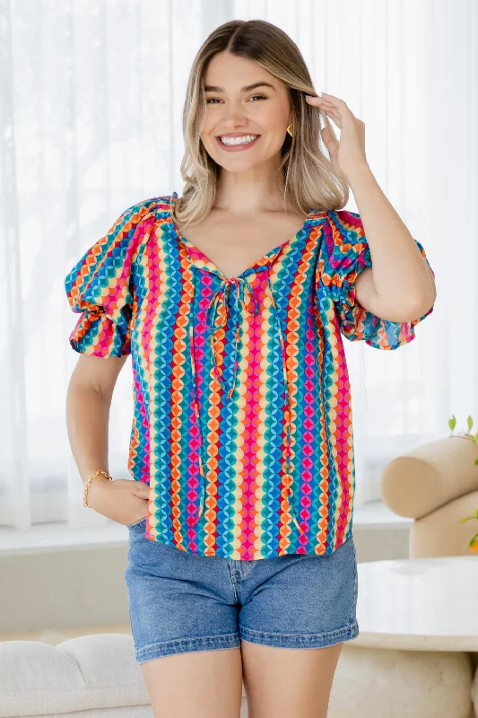 Isabella Top Bright Geo Print