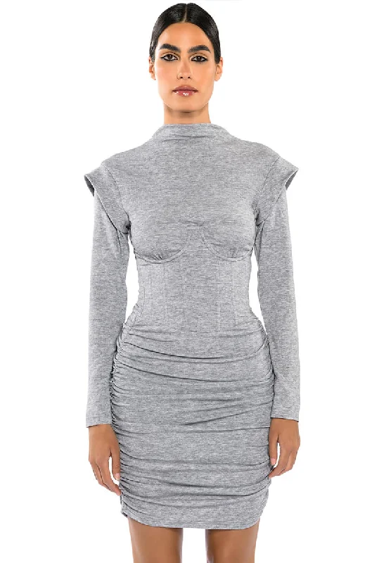 THEA CORSETED KNIT LONG SLEEVE MINI DRESS