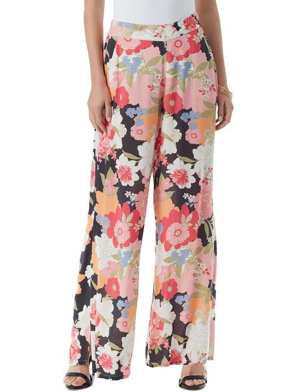 Womens Floral Print Elastic Wide Leg Pants