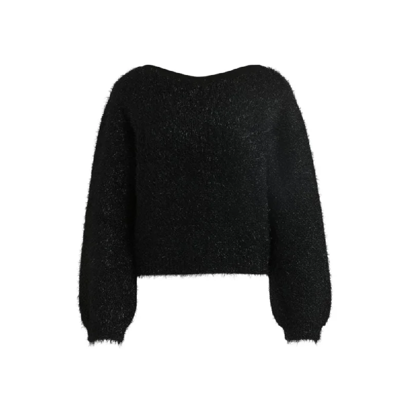 Fluffy slim-fit sweater with rear bow detail