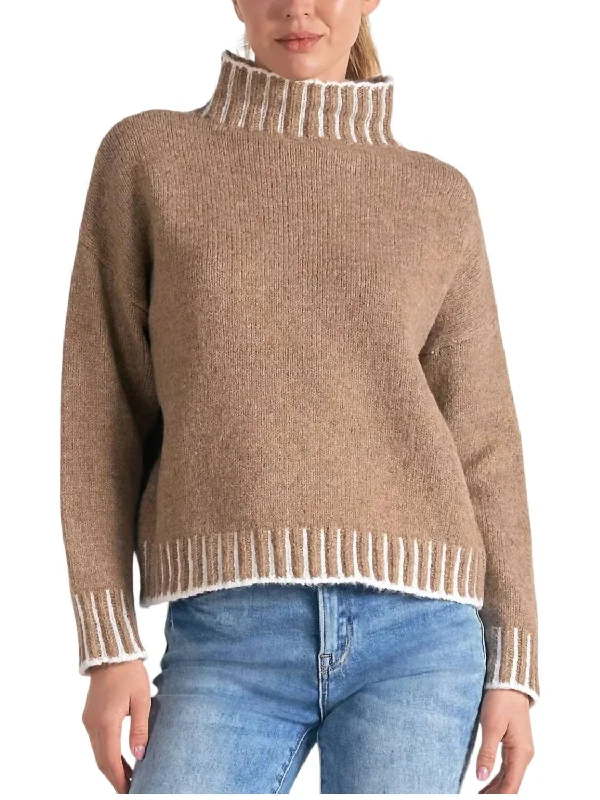 Mock Neck Sweater In Tan