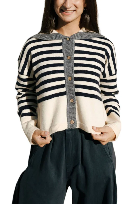 Stripe Sailor Collar Sweater In Navy Stripe