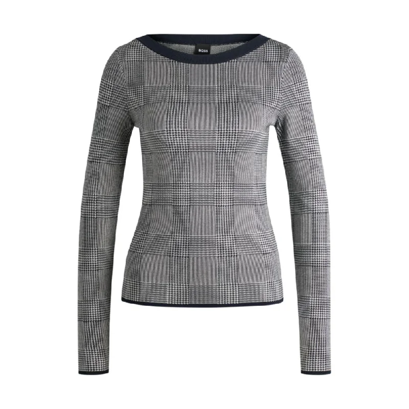 Wide-neck sweater in stretch jacquard