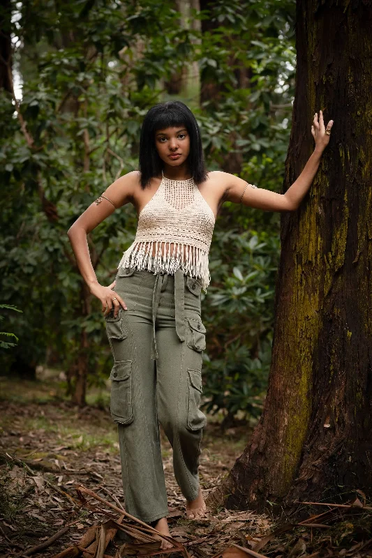 Crochet Fringe Cropped Top - White