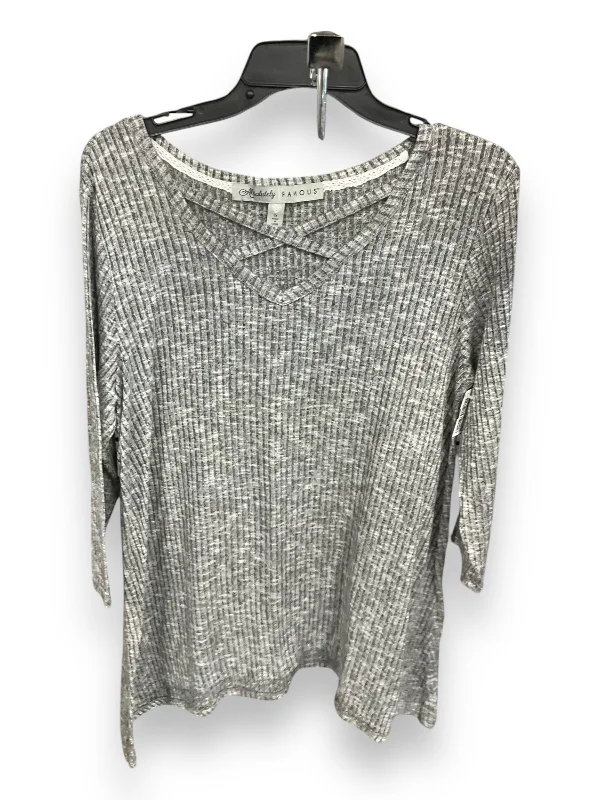 Top 3/4 Sleeve By Absolutely Famous In Grey, Size: 1x