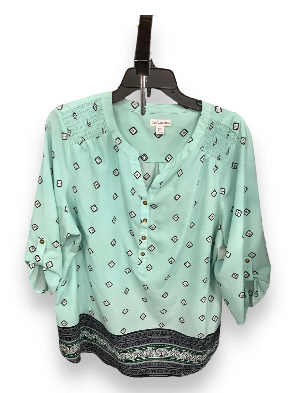 Top 3/4 Sleeve By Croft And Barrow In Aqua, Size: 2x