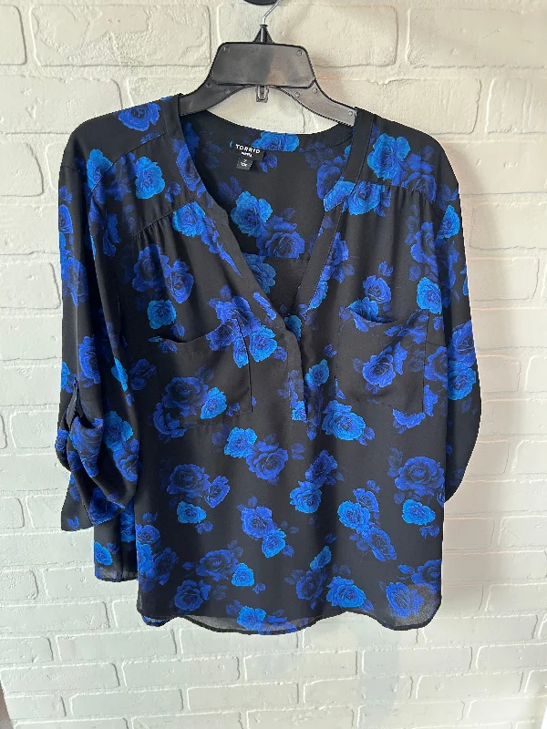 Top 3/4 Sleeve By Torrid In Black & Blue, Size: 2x