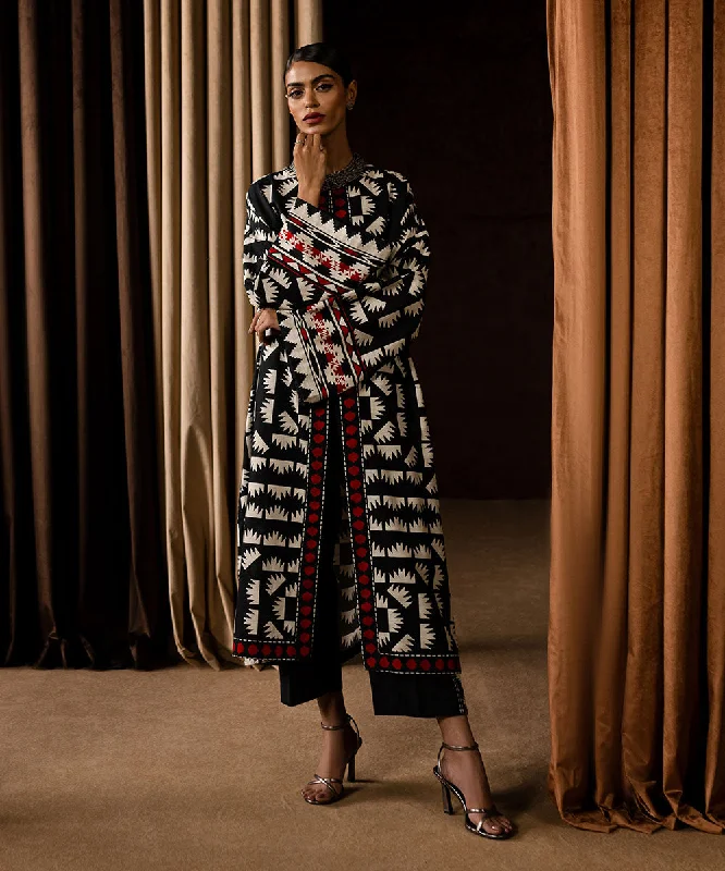 Printed Khaddar Long Jacket